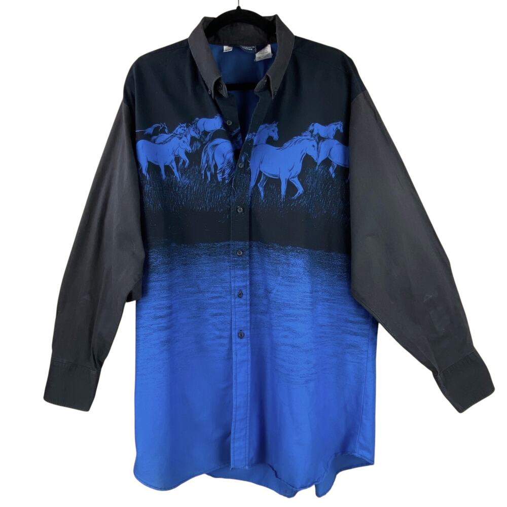 Vintage Cowboy Horse Button Down Shirt Size 2X Western Southwestern